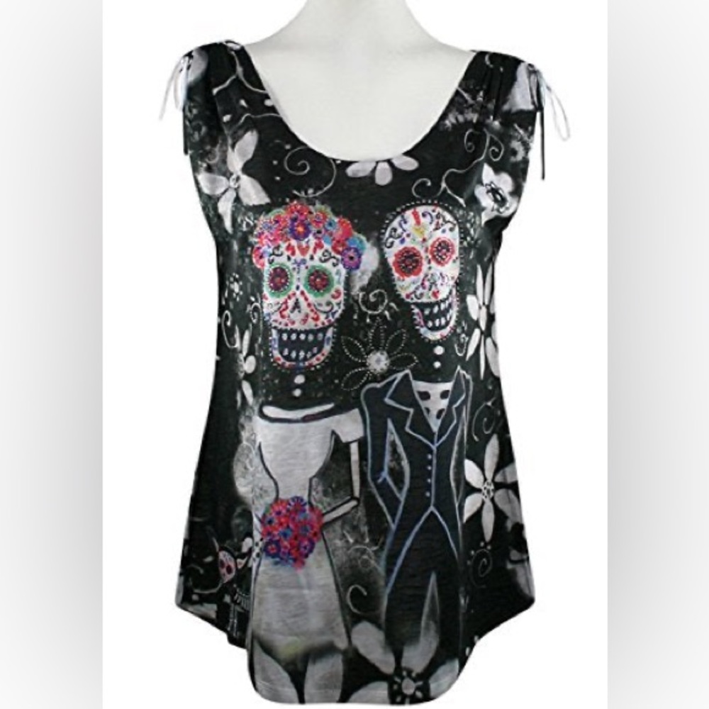 Big Bang Clothing - Day of the Dead Couple, Sleeveless Rhinestone Accented - Med